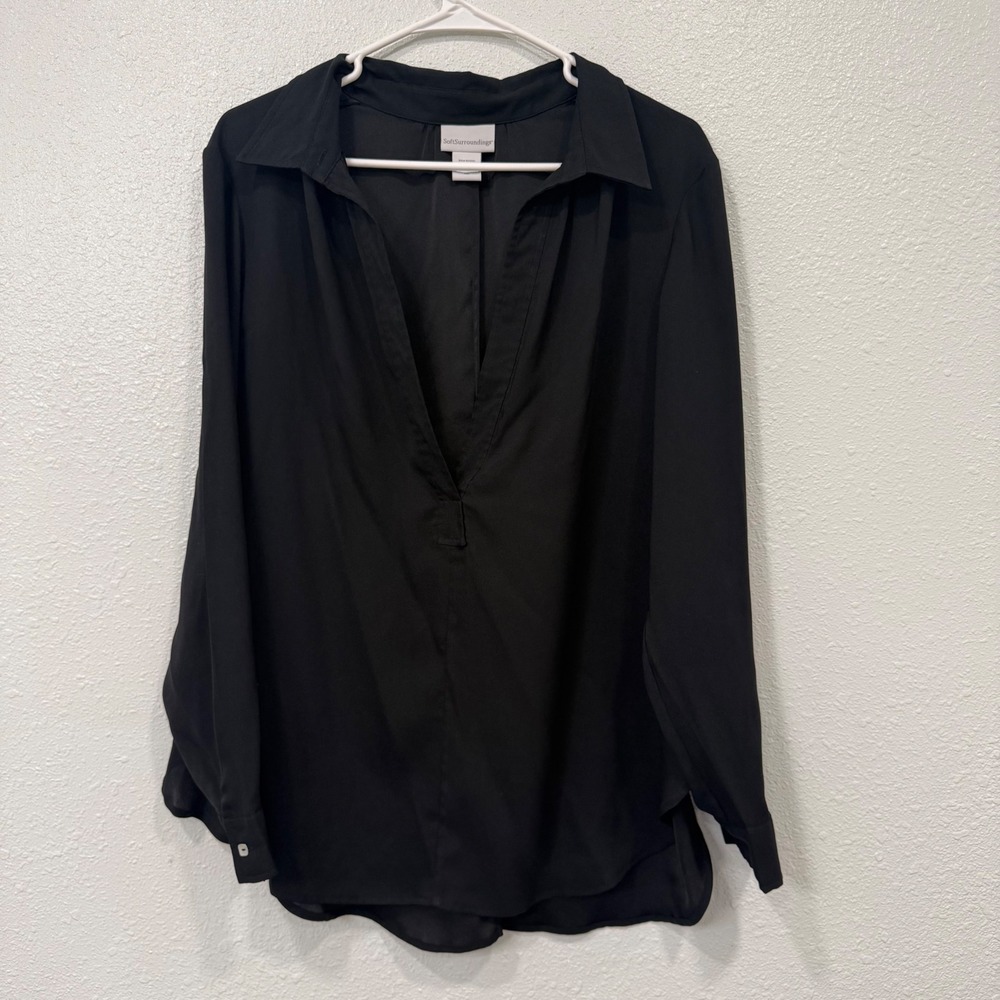 Soft Surroundings Black V-Neck Long Sleeve Tunic Blouse PXL 34121